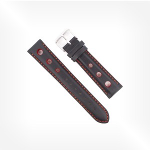 Antenen – Rallye strap in black calfskin with red holes, seams and edges