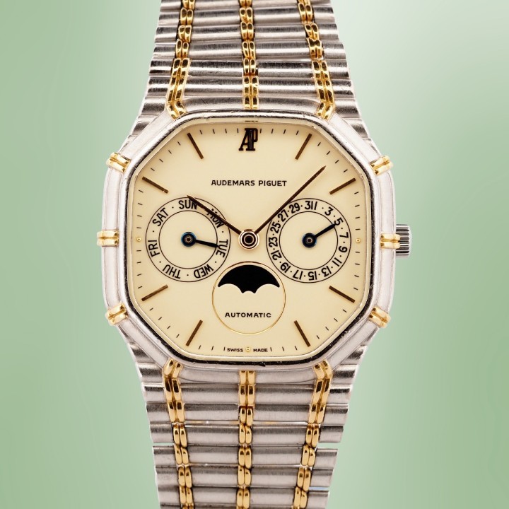 Audemars Piguet - Rare "Bamboo" Day-Date Moonphase Automatic WG & 18k YG Full Set Circa 1996 Ref. CA25621/614