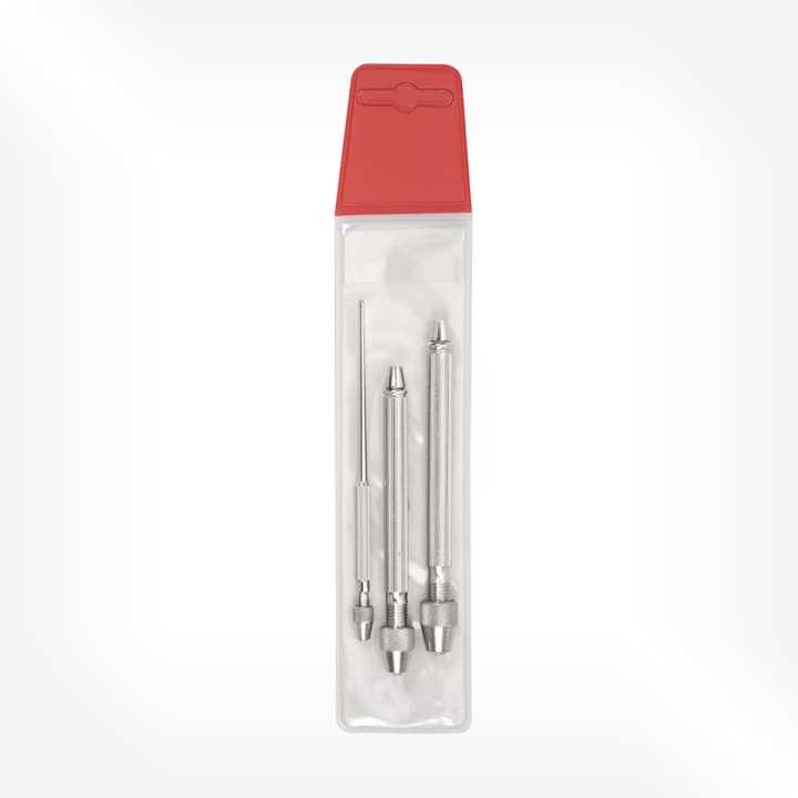 Horotec - Assortment of 3 pin vices with fluted nickel-plated handles and round heads