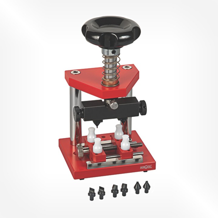 Horotec - Mini-press with wheel for opening/closing cases with screwed-on backs, with adjustable case holder and jaws halter