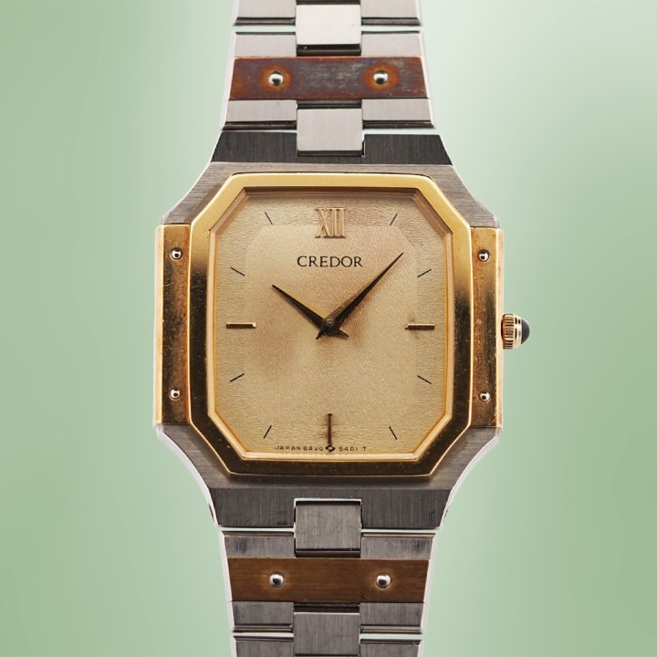 Credor - Seiko "Nautellipse" Vintage Two Tone 18k Yellow Gold Ultra-Thin New Old Stock Circa 1985 Ref. 8420-5360