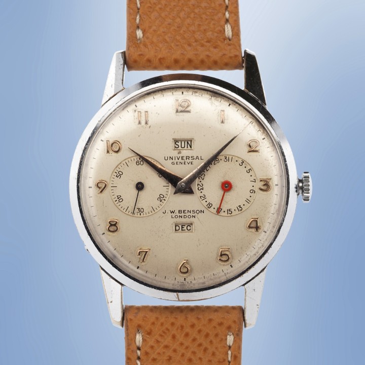 Universal Genève - Double Signed J.W. Benson London Triple Calendar Vintage Chromed 38mm Circa 1950 Ref. 31305