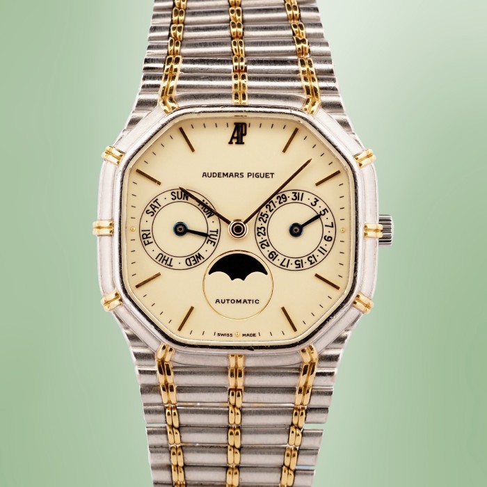 Audemars Piguet - Rare "Bamboo" Day-Date Moonphase Automatic WG & 18k YG Full Set Circa 1996 Ref. CA25621/614