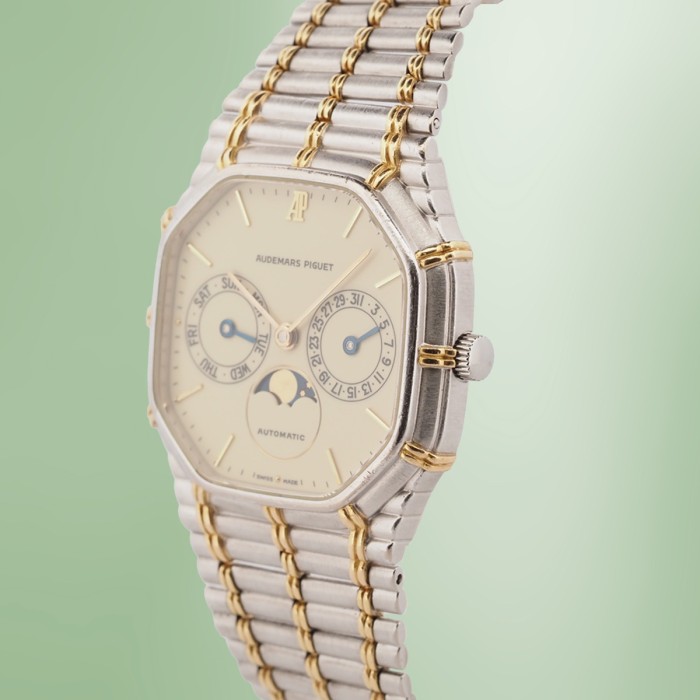 Audemars Piguet - Rare "Bamboo" Day-Date Moonphase Automatic WG & 18k YG Full Set Circa 1996 Ref. CA25621/614