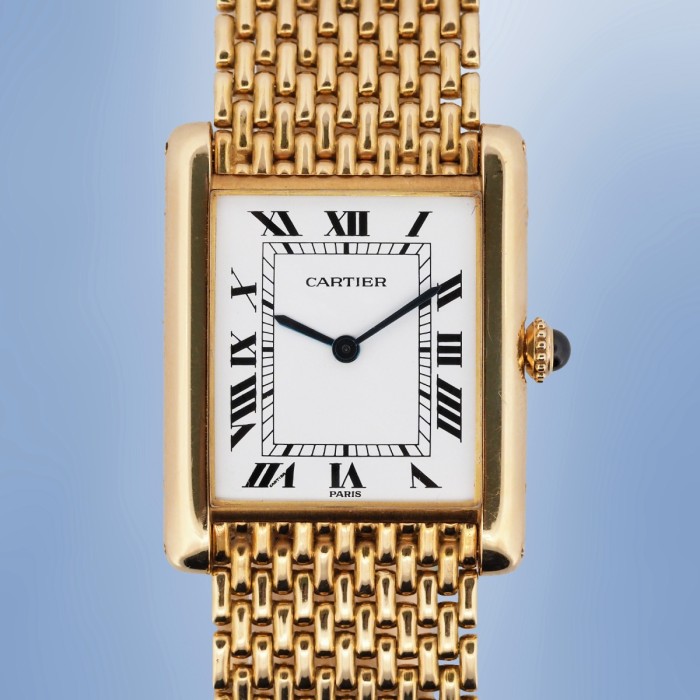 Cartier - Tank Louis Cartier "Paris" Vintage 18k Yellow Gold with 18k Yellow Gold Milanese Bracelet & Paper Circa 1989 Ref. 96065