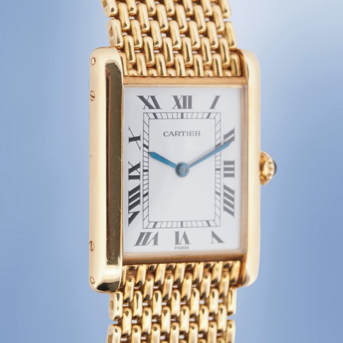 Cartier - Tank Louis Cartier "Paris" Vintage 18k Yellow Gold with 18k Yellow Gold Milanese Bracelet & Paper Circa 1989 Ref. 96065