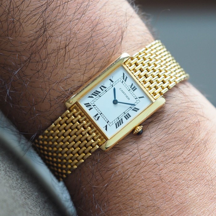 Cartier - Tank Louis Cartier "Paris" Vintage 18k Yellow Gold with 18k Yellow Gold Milanese Bracelet & Paper Circa 1989 Ref. 96065