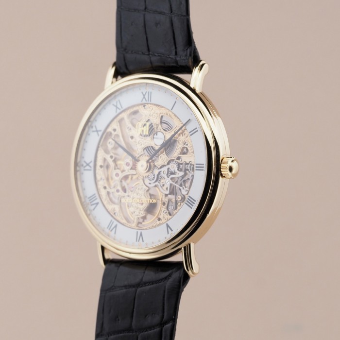 GMT - Gold Collection 18k Yellow Gold Skeleton Watch 