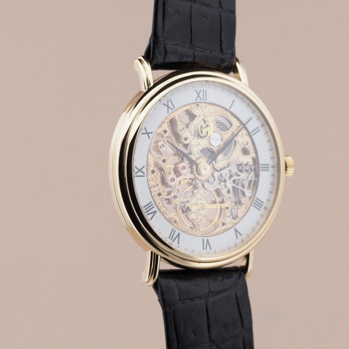 GMT - Gold Collection 18k Yellow Gold Skeleton Watch 