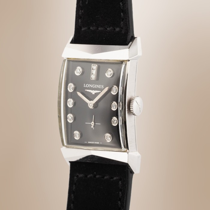 Longines - Tank Diamonds Vintage 14k White Gold Mechanical 21.6 x 36.8 mm Circa 1960