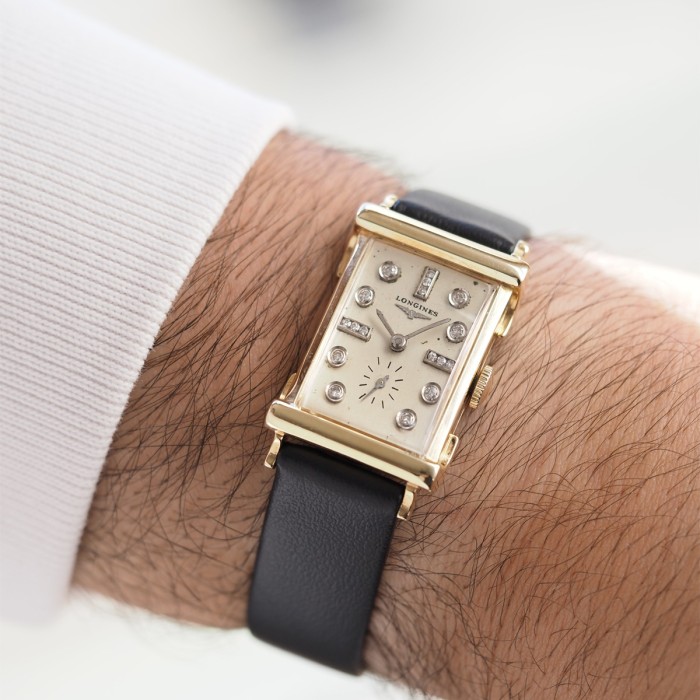 Longines - Tank Diamonds Index Fancy Lugs Vintage 14k Yellow Gold Circa 1953