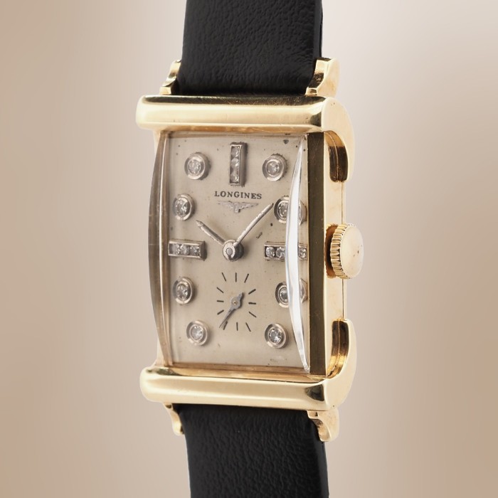Longines - Tank Diamonds Index Fancy Lugs Vintage 14k Yellow Gold Circa 1953