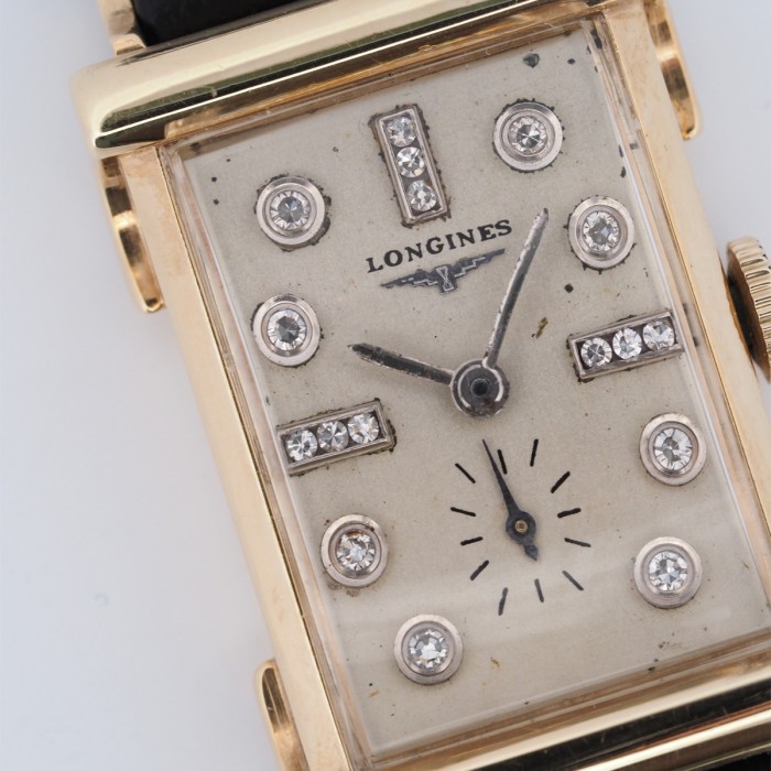 Longines - Tank Diamonds Index Fancy Lugs Vintage 14k Yellow Gold Circa 1953