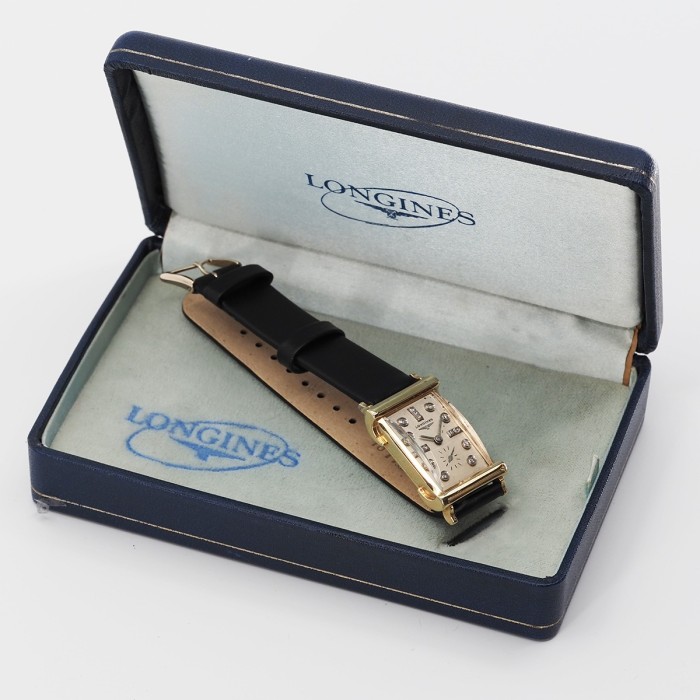Longines - Tank Diamonds Index Fancy Lugs Vintage 14k Yellow Gold Circa 1953