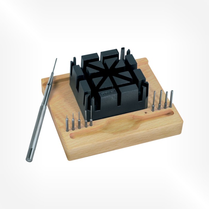 Horotec - Pin punch tool with 1 universal bracelet holder on wooden base