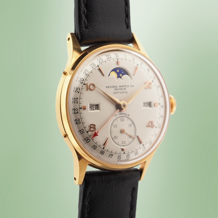 Record Watch Co - Datofix Triple Calendar Moonphase Vintage Circa 1960 Ref. 11449