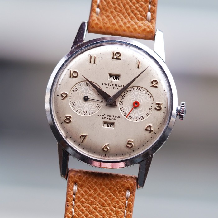 Universal Genève - Double Signed J.W. Benson London Triple Calendar Vintage Chromed 38mm Circa 1950 Ref. 31305