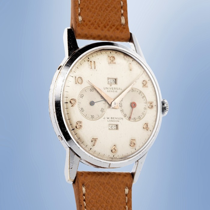 Universal Genève - Double Signed J.W. Benson London Triple Calendar Vintage Chromed 38mm Circa 1950 Ref. 31305