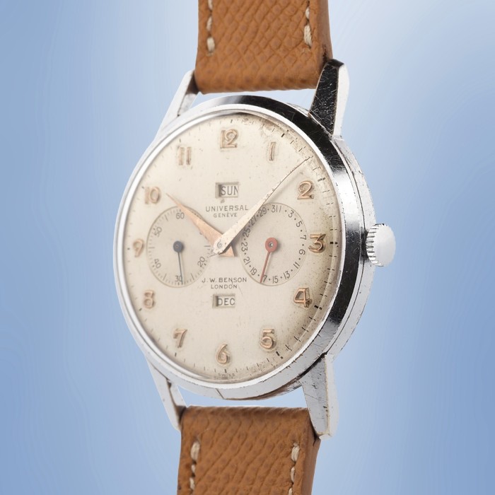Universal Genève - Double Signed J.W. Benson London Triple Calendar Vintage Chromed 38mm Circa 1950 Ref. 31305