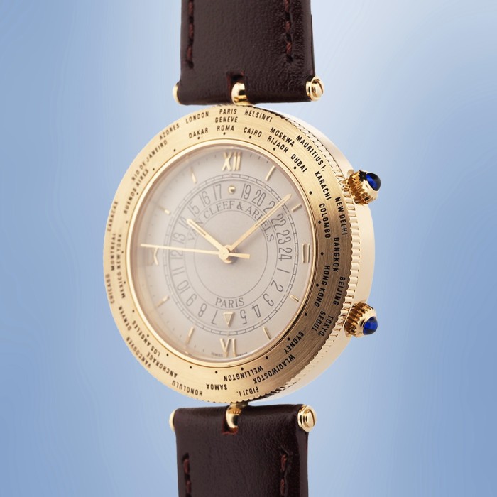 Van Cleef & Arpels - Traveler World Time Alarm Limited Edition: N.78 18k Yellow Gold Circa 1990 Cal. JLC 911 Ref. 44833
